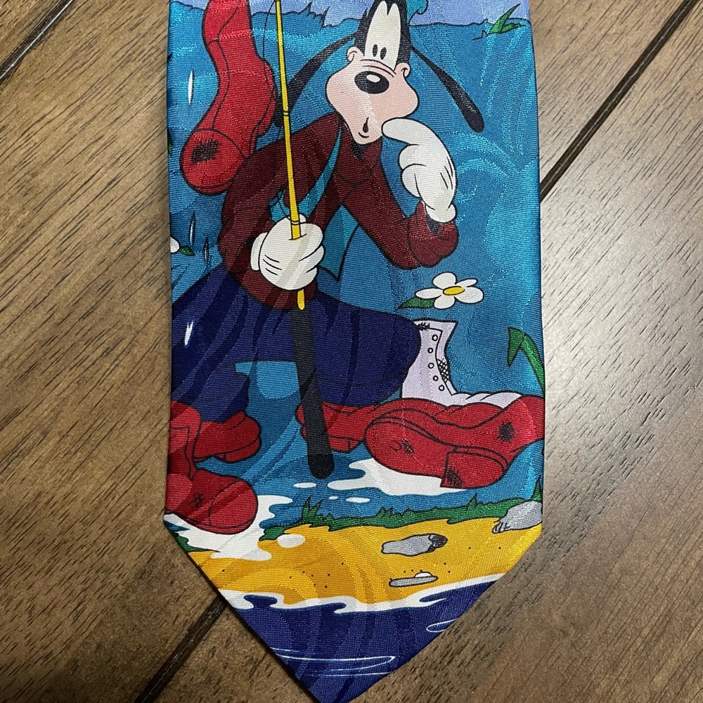 The Disney Store Minnie & Goofy Tie Navy Blue 100% Silk Mens Necktie Vintage